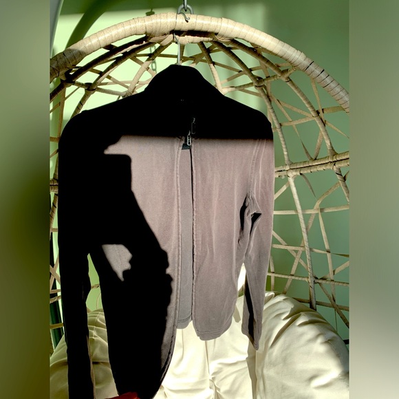 Black cotton zip up jacket. 2 way zipper sweater. 2way zip jacket. Cotton coat - Picture 1 of 6